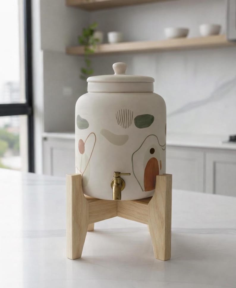 Soporte para filtro de agua de interior en madera, estilo moderno de mediados de siglo, madera maciza, salvamanteles imagen 11