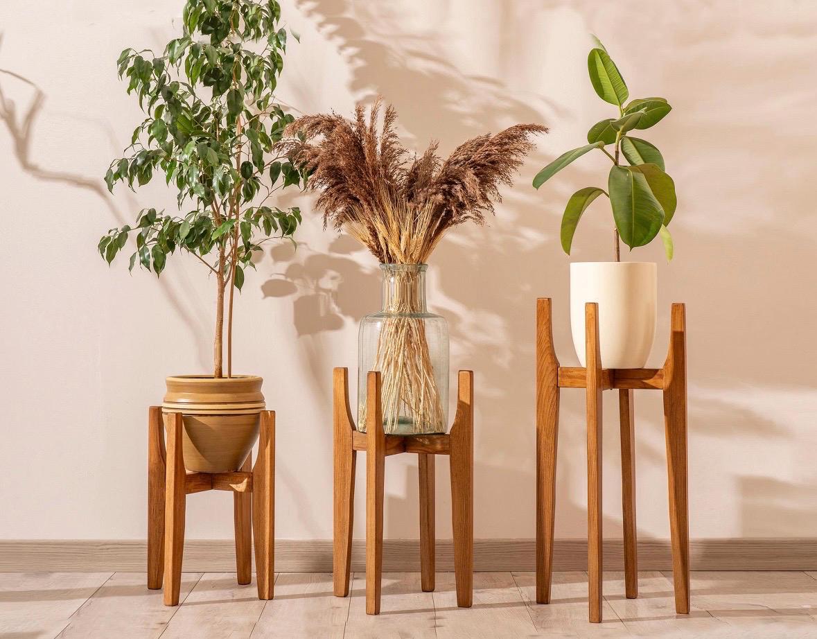 Indoor Plant Stand in Wooden Mid Century Modern Style, Solid Wood ...