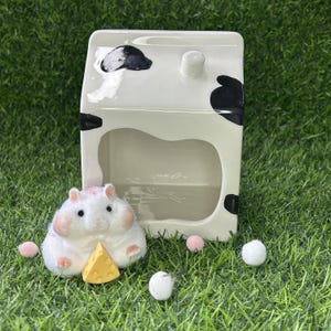 Handgemaakte keramische melkpak schuilplaats - gezellige en mooie schuilplaats voor kleine huisdieren, schuilplaats voor hamster, aquariumdecor, aquariumdecor