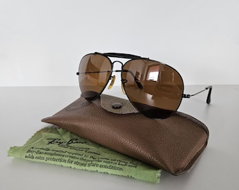 Gafas de sol vintage Ray-Ban Outdoorsman B-15 negras con espejo degradado superior de 62 mm