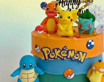 Pokémon tårtdekorationsfigurer - Pikachu födelsedagsfestdekorationer, Squirtle Charmander Bulbasaur Psyduck Jigglypuff tårttillbehör
