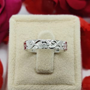 Solid 925 Sterling Silver Floral Band Ring, Handmade Statement Ring, Simple Floral Pattern Ring, Women Gift Promise Ring Her Mom & Love