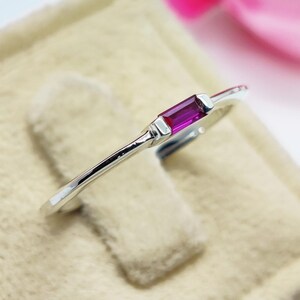 Minimalist July Birthstone Ruby Ring, 925 Sterling Silver Dainty Ring, Tiny Mid Stacking Ring Gift For Her Ring For Mom Anniversary Gift Her