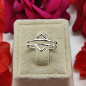 Sterling Silver 2 Triangle Ring, Midi Century Promise Ring, Double Band Statement Ring, Gold Vermeil Geometric Gift Ring Her Daily Wear Ring