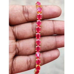 Pink Ruby Tennis Bracelet, Handmade Charm Bracelet, 925 Sterling Silver Bracelet, July Birthstone, Gift Her Love Mom, Dainty Unisex Bracelet