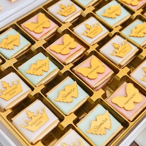 Gepersonaliseerde chocoladebedankjes voor babyshowers Aangepaste melkchocoladetraktaties