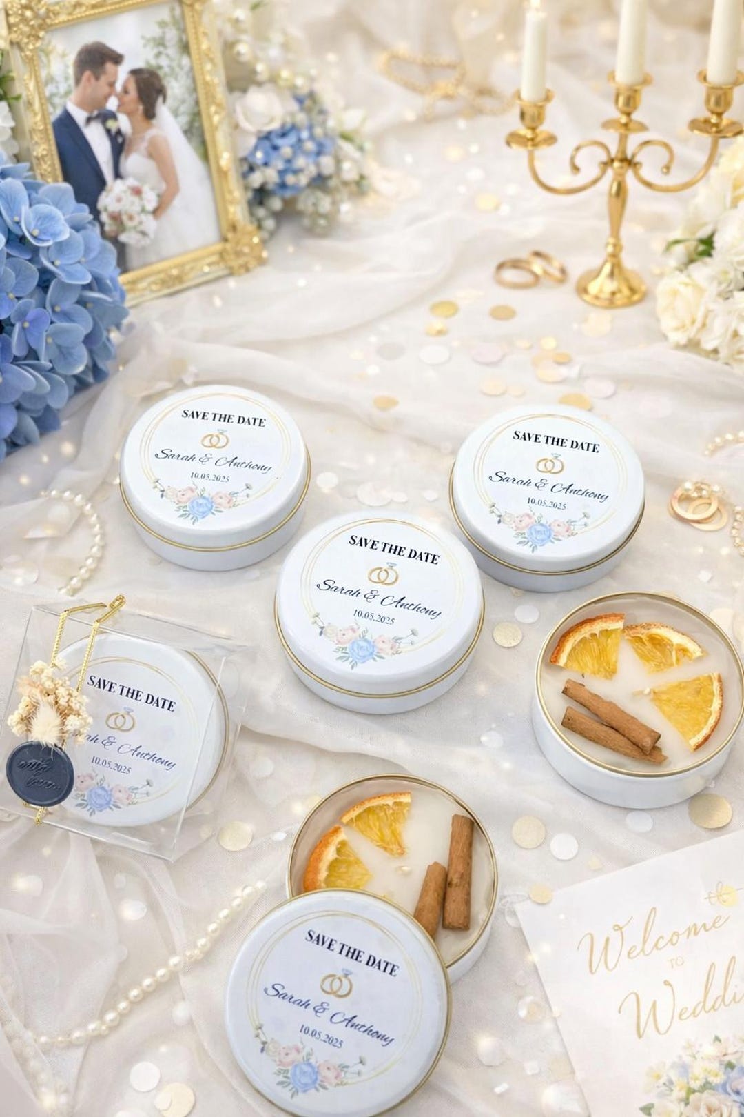 Personalized Wedding Favor Soy Candle Tin With Dried Flowers – Vanilla ...