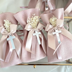 Custom Baptism Gift Bag, Christening Favor Tote, Religious Party Pouch, Personalized Welcome Bag, Elegant Baptism Keepsake