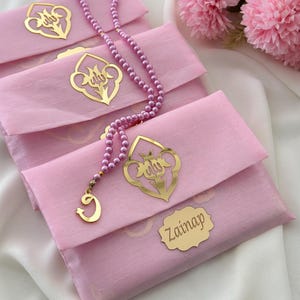 Personalisierte Yaseen Buch Geschenk Set Edelstein Tasbeeh, Shantung Stoff, Islamische Gefälligkeiten
