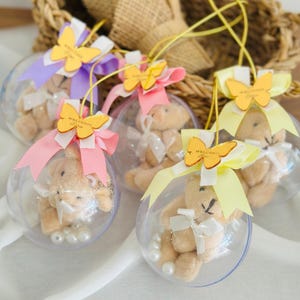Elegant Teddy Bear Baby Shower Favors, Bear Keyrings, Gender Reveal & First Birthday Gifts