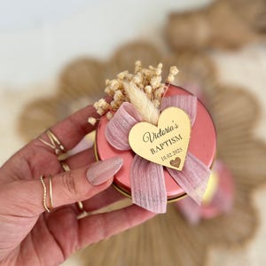 Custom Baptism Candles | Cross Christening Favors | Dried Flower Guest Gifts