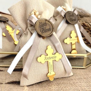 Custom Baptism Gift Bag, Christening Favor Tote, Religious Party Pouch, Personalized Welcome Bag, Elegant Baptism Keepsake