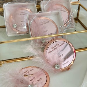 Personalized Quinceañera Compact Mirror Engraved Keepsake, Sweet 15 Favor