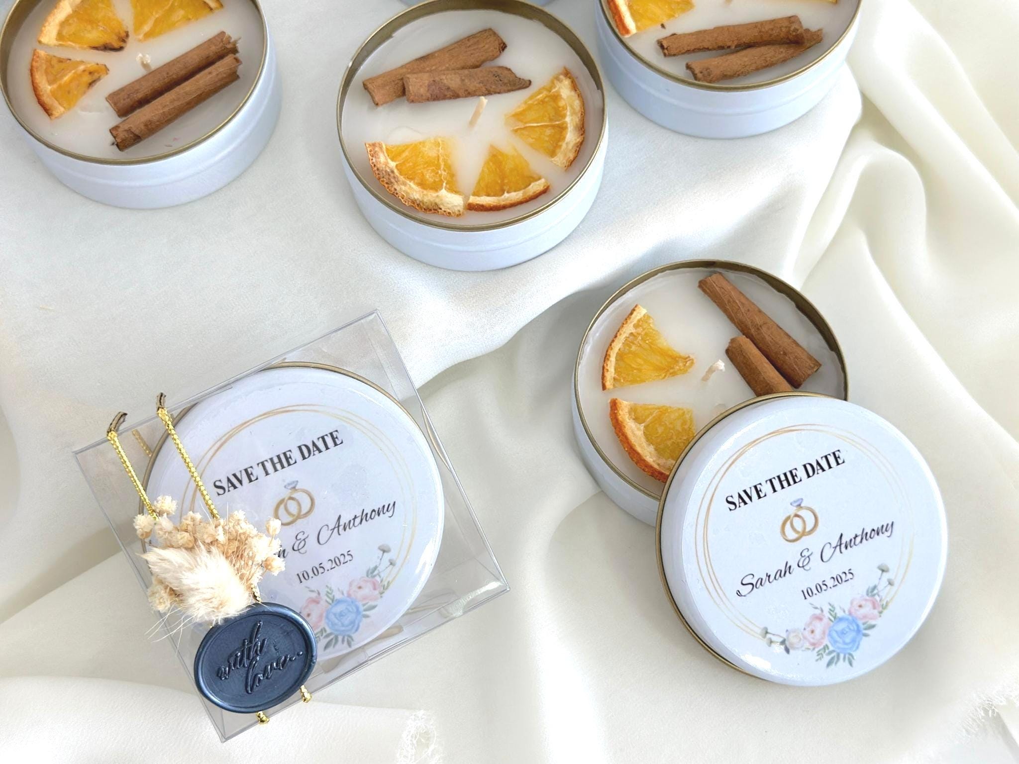 Personalized Wedding Favor Soy Candle Tin With Dried Flowers – Vanilla ...