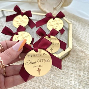 Personalized Gold Acrylic Mirror Cross Favor Tag Baptism Keepsake Mi Bautizo Gift