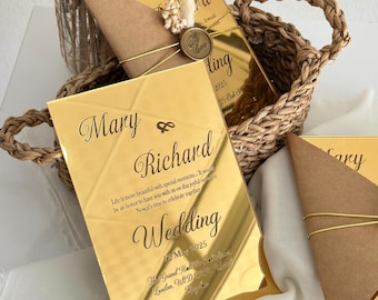 Acrylic Wedding Invitation | Personalized Clear Invite | Luxury Wedding Stationery | Gold Foil