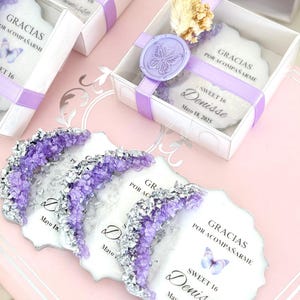Personalized Quinceañera Magnet Favors Lilac & Silver, Custom 15th Birthday Keepsake