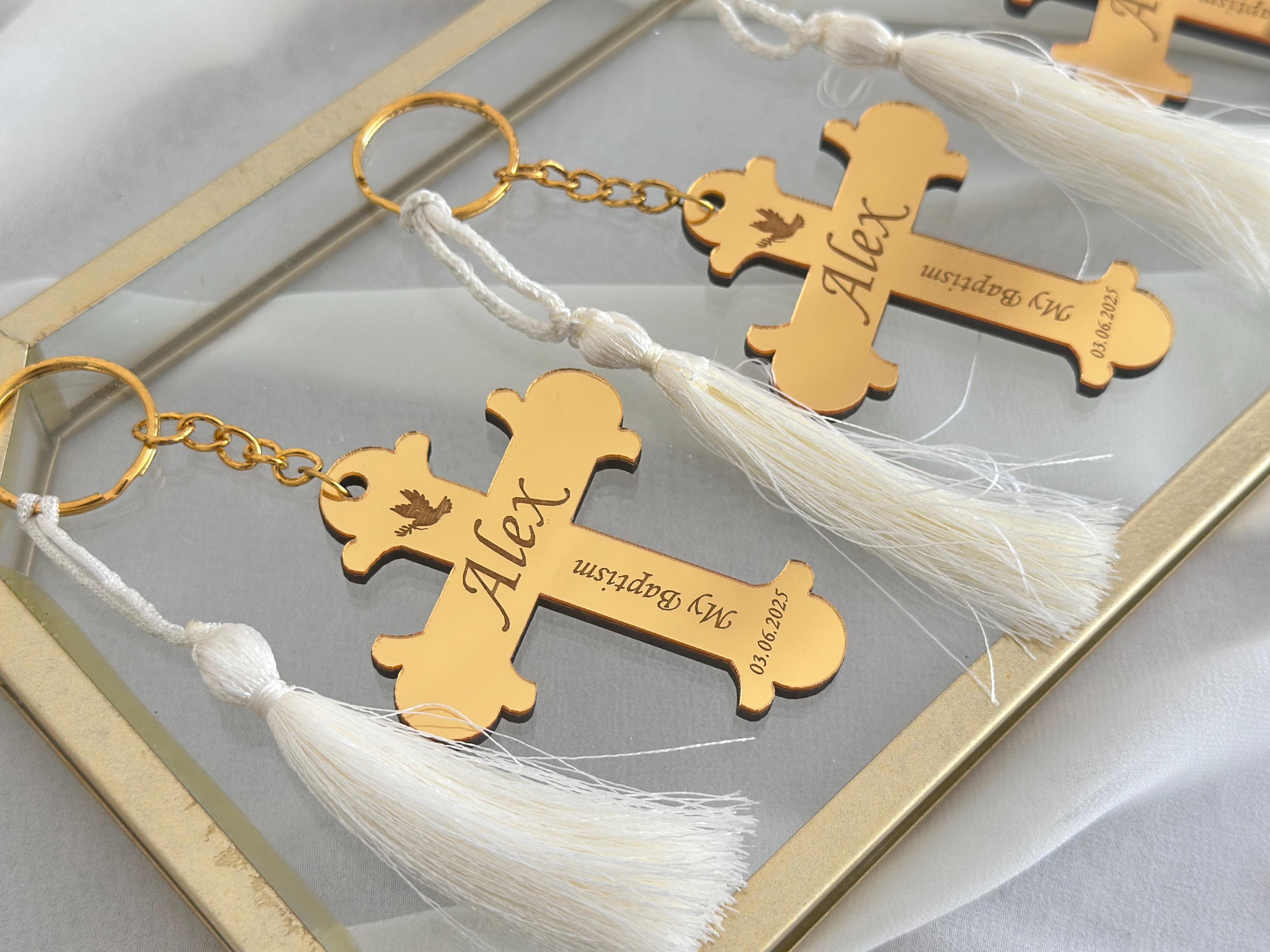 Personalized Acrylic Cross Keyring | Baptism & Christening Favor ...