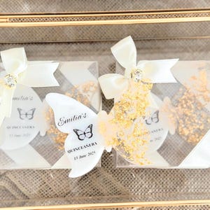 Personalized Butterfly Magnet Favors – Quinceañera or Sweet 16, Custom Mis Quince Party Gifts, White Gold