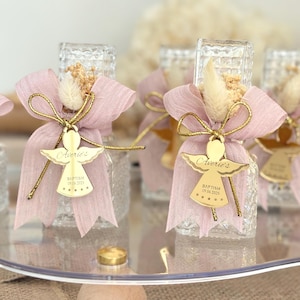 Personalized Holy Water Bottle Favor Baptism Christening Gift with Mirror Tag