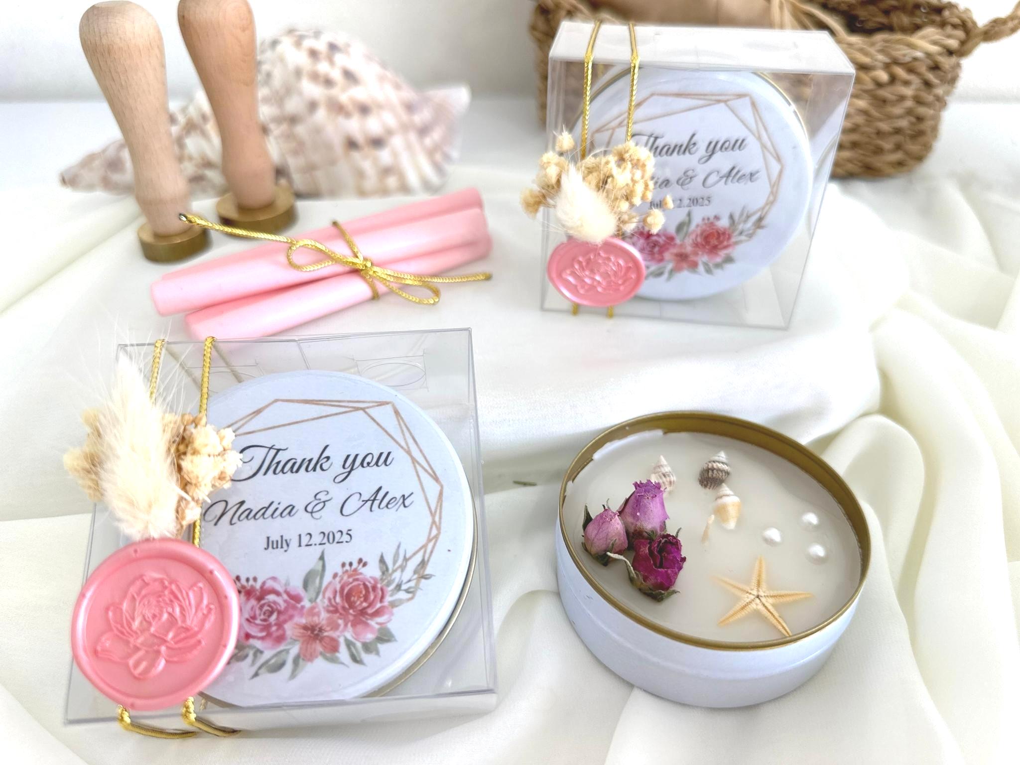 Personalized Wedding Favor Soy Candle Tin With Dried Flowers – Vanilla ...