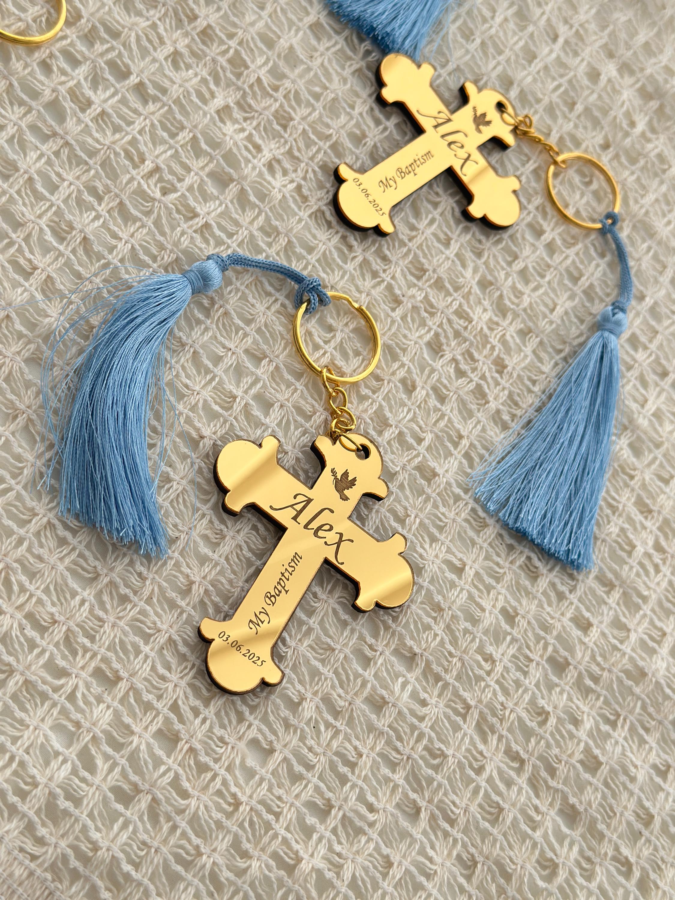Personalized Acrylic Cross Keyring | Baptism & Christening Favor ...