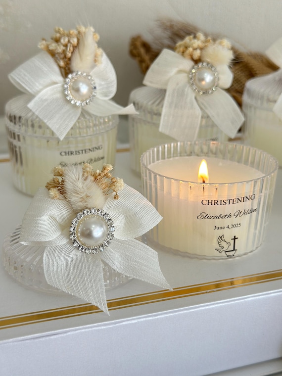 Velas De Bautizo Personalizadas - Set De 4 Velas Elegantes Con Decoración, Antigoteo, Para Celebraciones