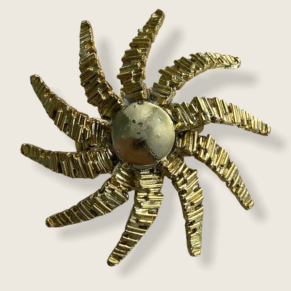 Mid Century Gold Tone Starburst Brooch - Atomic Sunburst Pin