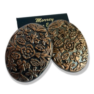 Large Oval Copper Tone Vintage Floral Earrings image 1