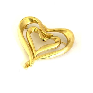 Vintage Goldtone Double Hearts Pin Brooch
