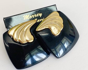 Art Deco vibe 80s vintage square black and gold plastic stud earrings