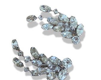 50s Clear Crystal Ear Climbers - Clip On - Vintage Statement Rhinestone Earrings