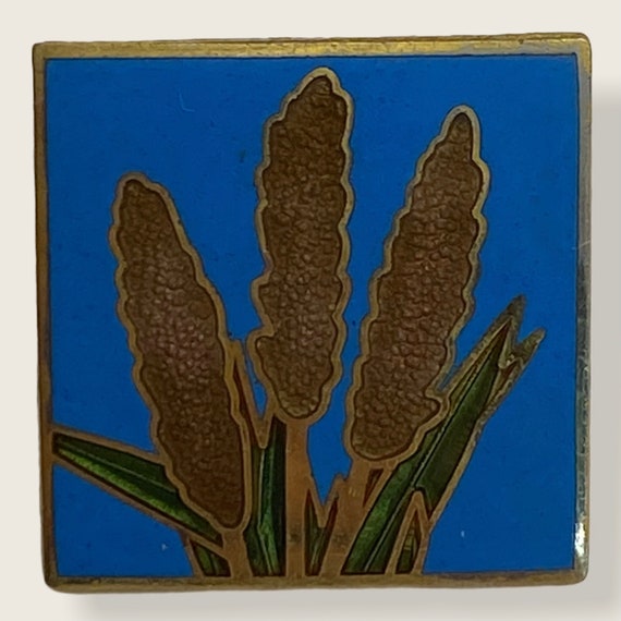Cattail tie tack lapel pin - Pond Plant - Enamel … - image 1
