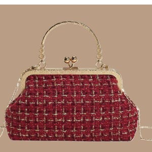 Sac bordeaux à Bandoulière et chainette laine Vintage de Styliste pour Femme, Nouvelle Collection