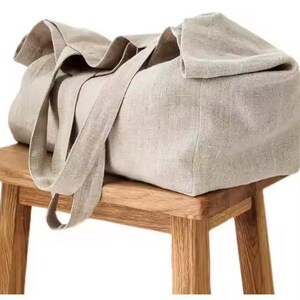 Große Tragetasche aus natürlichem Leinen und Baumwolle – Strandtasche für Damen | Wiederverwendbare, umweltfreundliche Tragetasche | Schicke und faltbare Tragetasche