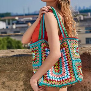 Sac bohème en crochet fait main – Grand cabas  grand mère d'été à bandoulière, style décontracté, grande capacité, idéal plage et shopping