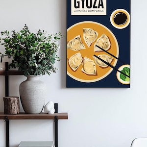 Retro Simple Gyoza Japanese Dumplings Food Poster Vintage Wall Art