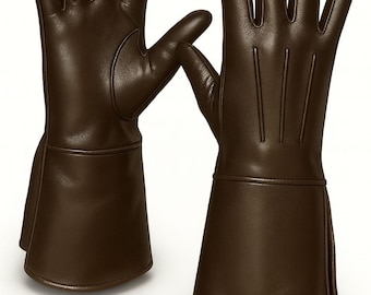 Leather Long Cuff Medieval Gauntlet Brown Colour Gloves – Handmade Cosplay Armored Gloves for LARP, Renaissance Fairs, and Fantasy Roleplay
