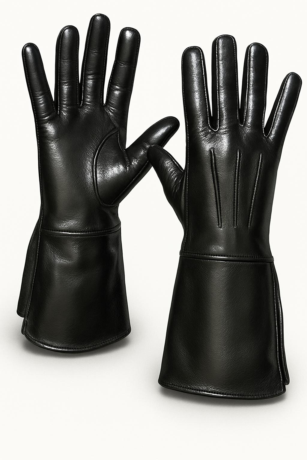 Leather Long Cuff Medieval Gauntlet Gloves – Handmade Cosplay Armored Gloves for LARP, Renaissance Fairs, and Fantasy Roleplay