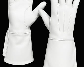 Leather Long Cuff Medieval Gauntlet White Colour Gloves – Handmade Cosplay Armored Gloves for LARP, Renaissance Fairs, and Fantasy Roleplay