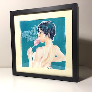 Lollipop girl woman portrait original painting