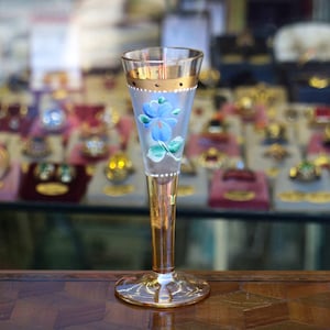 Original Antique Art Nouveau liqueur glass with enameled floral motifs