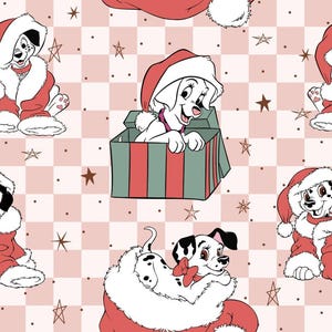 Tecido de cachorro de Natal Tecido de cachorro de Papai Noel Tecido Disney 101 Dálmatas Tecido de desenho animado Tecido 100% algodão Tecido de quilting por meia jarda