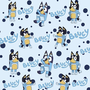 Bluey Fabric Blue Dog Fabric Bluey and Bingo Fabric Cartoon Fabric 100% Cotton Fabric Quilting Fabric By The Half Yard