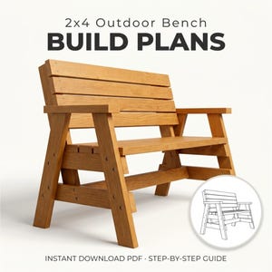 2x4 Outdoor Bench Plans PDF, DIY Garden Bench Woodworking Plan, Rustic Outdoor Bench, Outdoor Bench DIY Patio Seat Plans