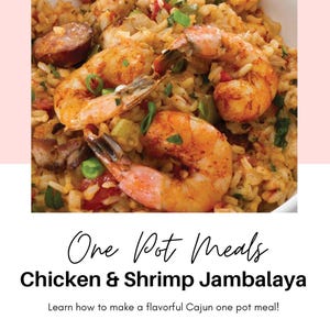 Huhn & Garnelen Jambalaya Digitales Rezept | Würziges Cajun Abendessen | Druckbares One-Pot Menü zum Downloaden
