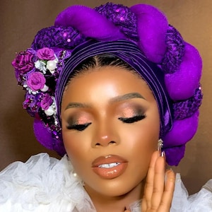 African gele ofi for women, Nigerian Traditional Bridal aso oke hats, headband, ebi Autogele, Wedding prettied, Ready to wear and wraps