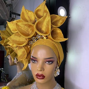 Autogele,shiny gold auto Headwrap,women hat,African hat gele,african gele headwraps,gele ready to wear,african gele,nigerian gele