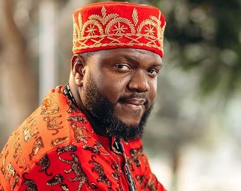 African Velvet Beaded Kufi Cap: Hausa Style Wedding Hat