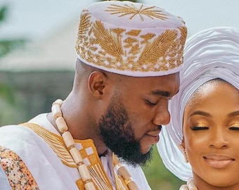 Beaded Velvet Igbo Ozo Cap: Nigerian Wedding Hat